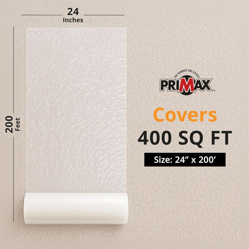 Primax Carpet Protector Film 24" x 200' – Self-Adhesive Carpet Protection Film – Clear Plastic Floor Cover – Sticky, Tear-Resistant, Easy Removal – for Moving, Painting, Construction - Image 3